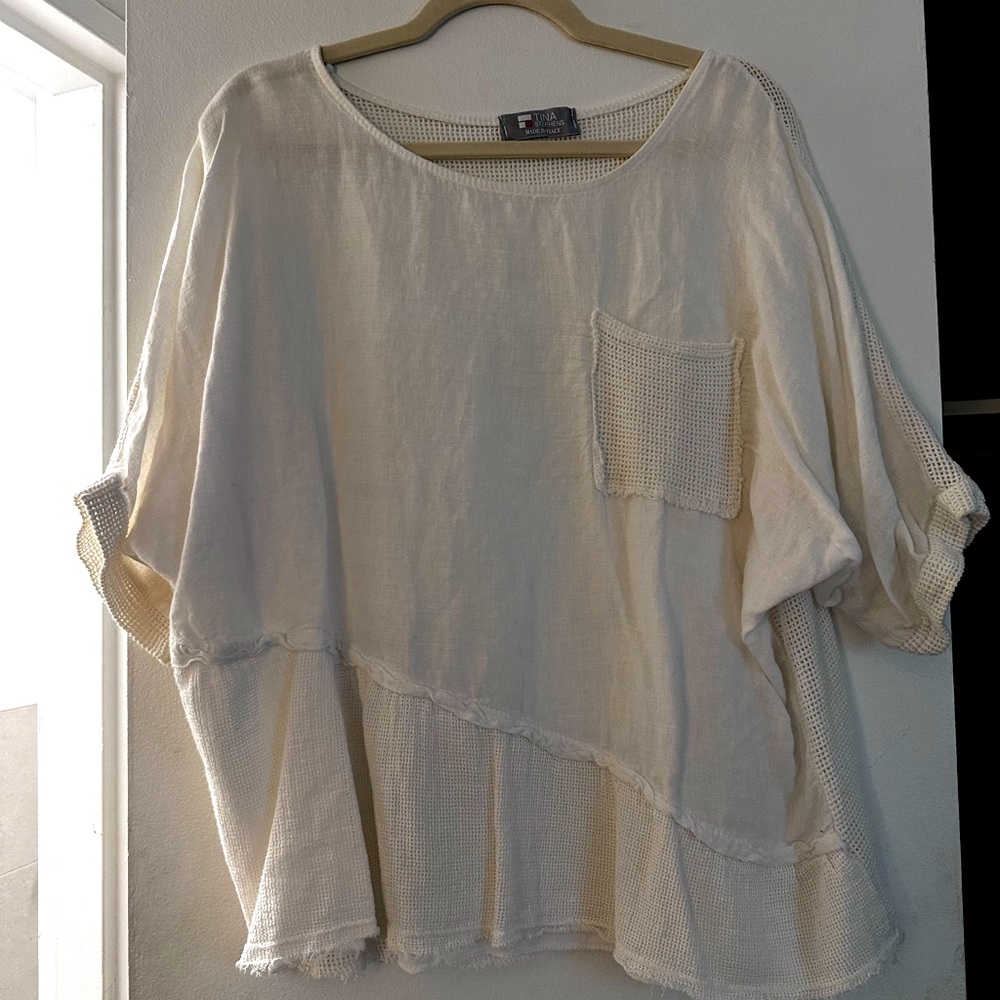 Tina Stephen’s Italy line. 2 piece 100% cotton white summer outfit. Size L